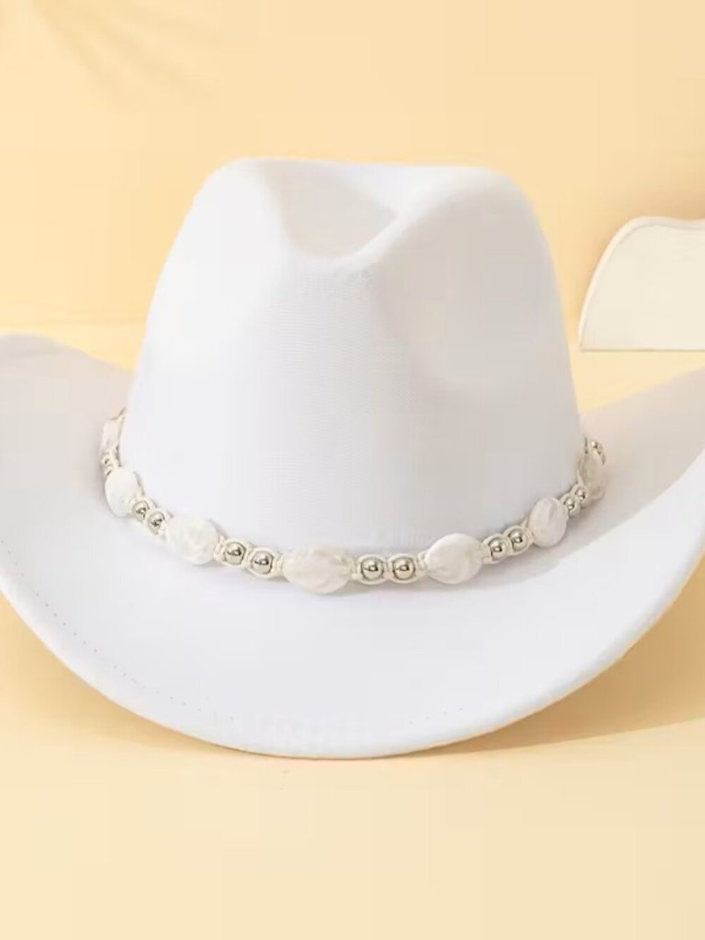 White Western Cowboy Cowgirl Hat Pearl Beaded Hatband Rodeo Ranch Festival